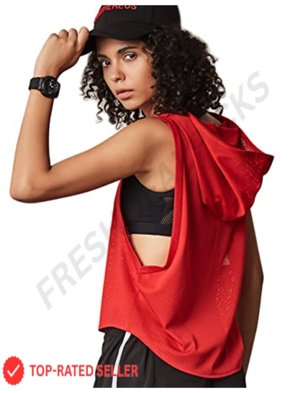 Women's Sleeveless Mesh Hoodie Crop Top Workout Running Tank